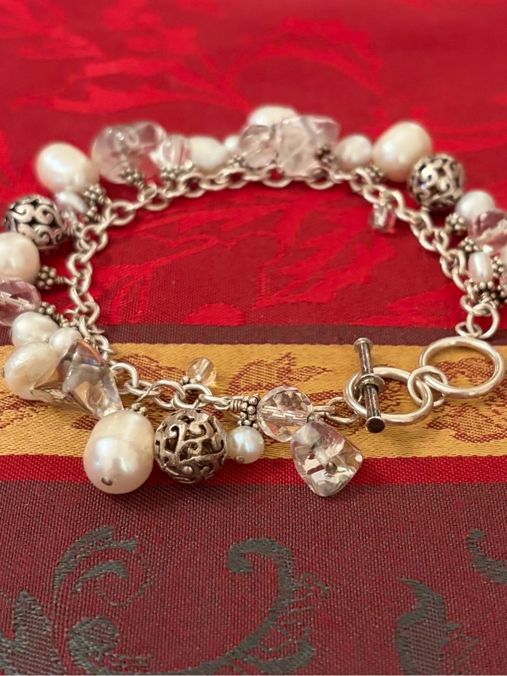Rare Silpada Hostess Only Cha-Cha Sterling Silver Pearl Organic Quartz Bracelet